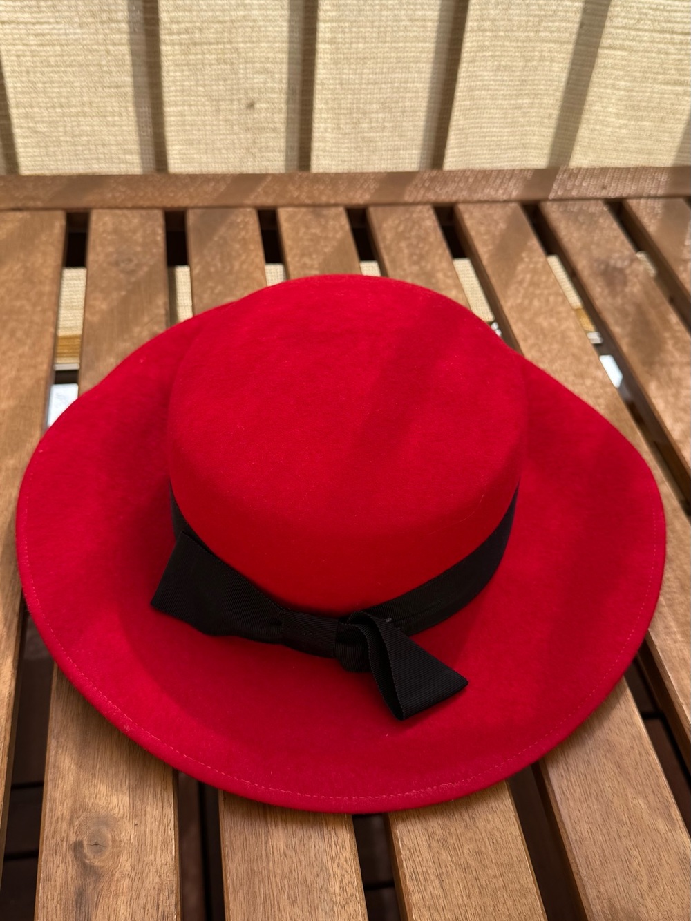 Skin Red Wool Felt Fedora with Black Ribbon